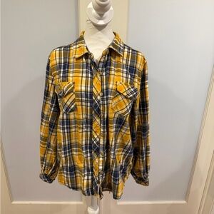 Zenana Outfitters Mustard and Navy Plaid Shirt